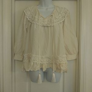 Kate Spade Crochet Ruffle Tassle Tie Blouse Top